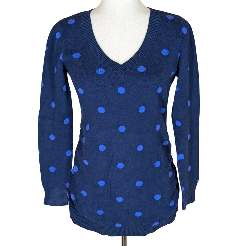 OLD NAVY Maternity Navy Blue Polka Dot V Neck Knit Sweater Womens Medium